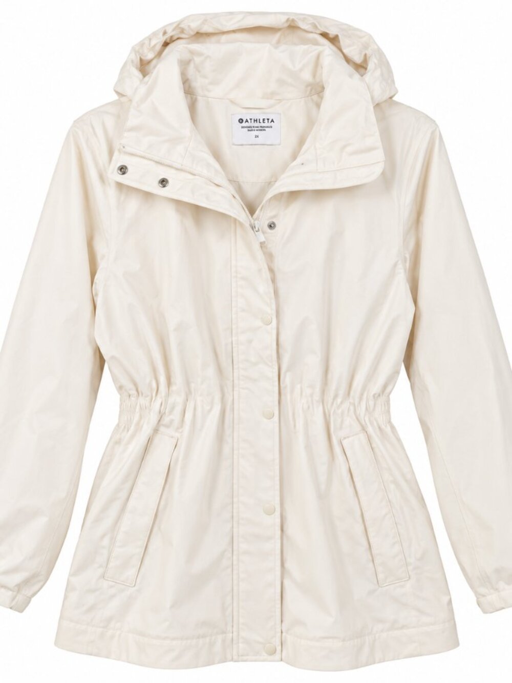 Athleta 2X Ivory Cinch Waist Hooded Raincoat Utility Parka Gorpcore Jacket